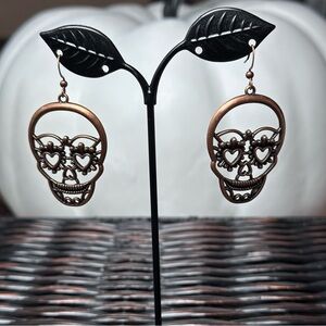 Copper Skull Heart Earrings